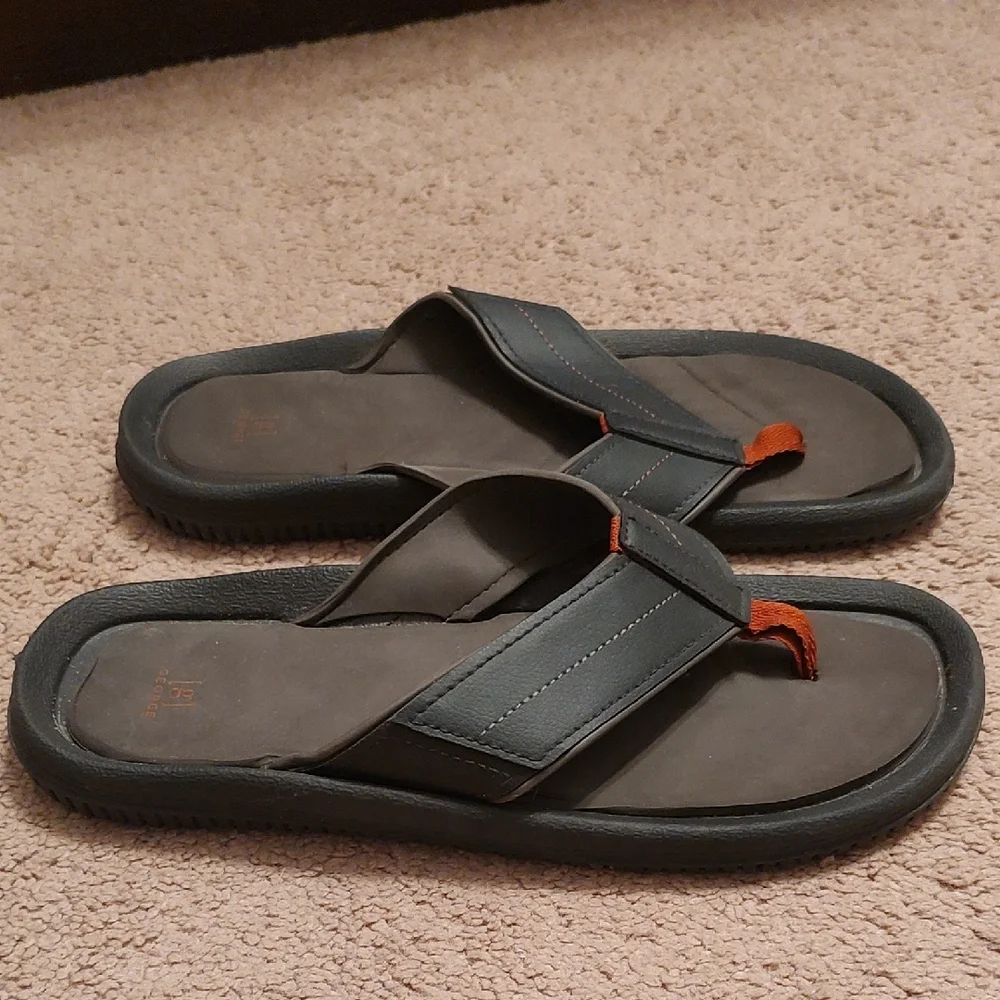 George Men's Black and Brown Sandals with Orange Accent